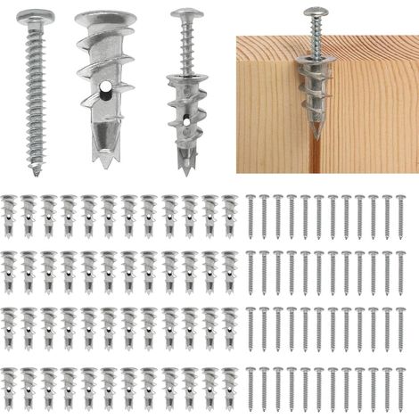 Lot de 50 chevilles auto-perceuses en métal pour placoplâtre avec 50 vis - Chevilles autoperceuses pour la fixation dans le béton, la brique, la pierre, les plaques de plâtre, etc (1/5)