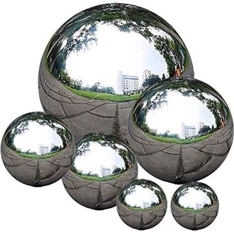 AMXCNOY Hochglanzpolierte Edelstahlkugeln, 50-150 mm, schwimmend, reflektierend, für Gartendekoration, 6 Stück (1/4)