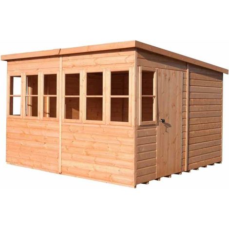 Sun Pent 10 x 6 Feet Single Door with Eight Windows Dip Treated Wooden Garden Potting Shed