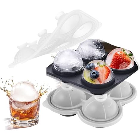 Bac a Glacons Silicone, 6cm Moule à Glaçons, Moule à glaçons réutilisable, idéal pour le whisky, les cocktails, le gin et le café glacé (Noir) (1/5)