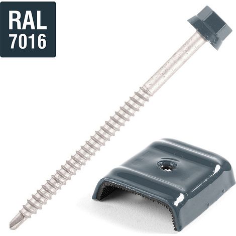 Vis autoperceuse avec cavalier pour toiture 2 pièces Type E1 RAL7016 gris anthracite 6.3X100 (1/4)