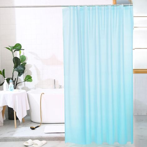 Rideau de douche 180 cm x 180 cm rideau de salle de bain imperméable rideaux de bain lavables avec 12 crochets de rideau (bleu clair) (1/5)