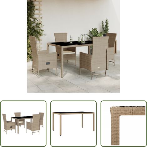 vidaXL Gartensessel - 5-tlg. Garten-Essgruppe mit Kissen Beige Poly Rattan (1/5)