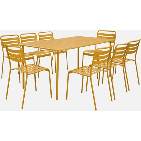 Set mesa de jardín bistró de acero con 8 sillas, 160cm (1/4)