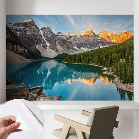 Tapete Selbstklebend - abwaschbar - Tapete mit Motiv - trendige Wanddeko - elegant Fototapete Bergspiegelung 104x70 cm (1/5)