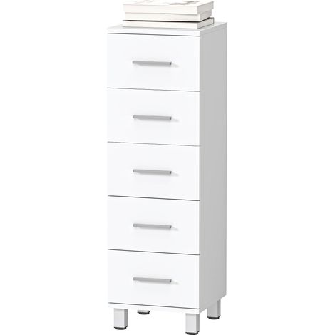 HOMCOM Mobile Bagno per Camera e Soggiorno con 5 Cassetti in Legno Bianco