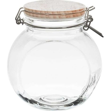 Bocal de Conservation Rond Incliné 1,3L en Verre Couvercle Bois (1/4)