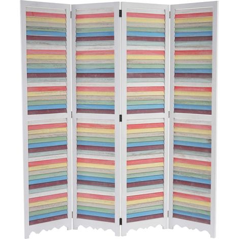 Biombo de 4 paneles en madera blanca y coloreada 170x160cm PAR04037 (1/3)