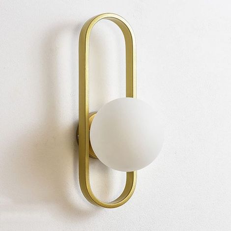 Kugelförmige Glaswandleuchte mit länglichem Goldring, E27-Fassung, moderne Nachttischlampe für den Innenbereich, Leuchtmittel nicht enthalten (1/5)