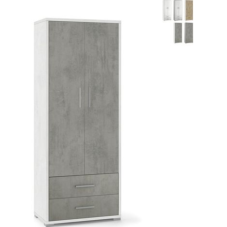 Armadio 2 ante 2 cassetti h182 l71 p41 cm struttura bianco frontale cemento sarmog db359k - Sarmog (1/5)