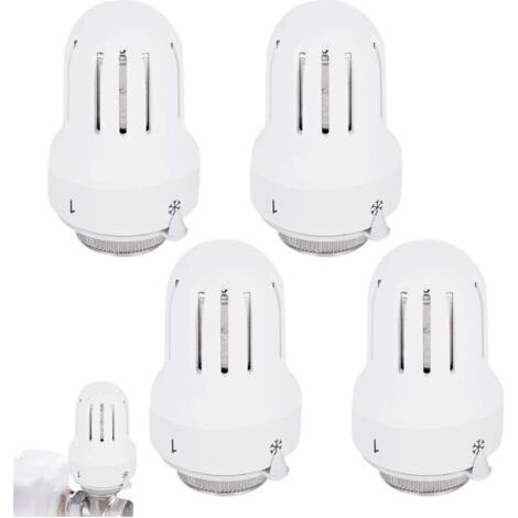 BUNTHAUS Tête thermostatique blanche (M30 x 1,5) : 4 pièces de vanne de radiateur en matériau durable, régulation intelligente de la température, fonction antigel et réglable, adaptée au bureau à domi