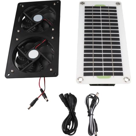 Kit de ventilateur solaire 50 W avec panneau solaire et double ventilateur d'extraction pour serre, abri de jardin ou poulailler extérieur (1/5)