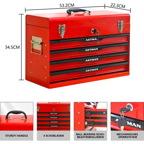 Lot portable 4 prises, coffret à verrou métallique avec boîte à outils, mallette de transport pour réservoirs de refroidissement - Noir et Rouge (1/4)