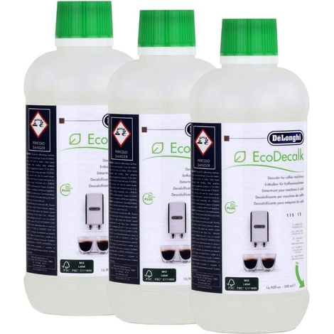 Delonghi – Lot de 3 détartrants 500ml ECODECALK – Écologique et biodégradable – 15 détartrages pour cafetières et expresso