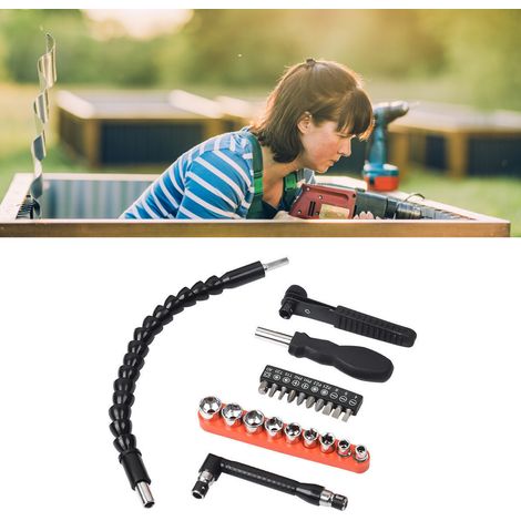 Set mit 23 Schraubendreherbits, flexibler Welle, Steckschlüsseln und Ratsche, Werkzeugset für elektrische Bohrmaschine/Schrauber. (1/5)