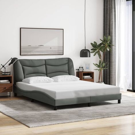 Cadre de lit sans matelas-Structure de lit Hvar gris foncé 160x200 cm tissu (1/5)