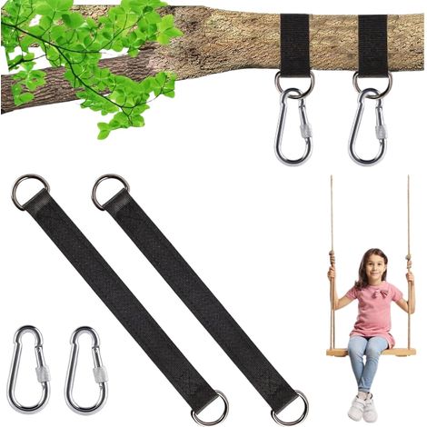 Lot de 2 fixations pour balançoire, avec 2 mousquetons robustes et anneaux en D, hamacs et équipements de sport, pour balançoire d'arbre, suspension de fauteuil suspendu (1/5)