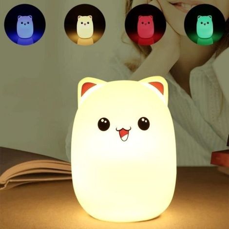 Veilleuse Enfant Chat LED Silicone,Lampe de Chevet USB Rechargeable Multicolore Veilleuse [Chambre Cadeau][Tente Camping Lumière]