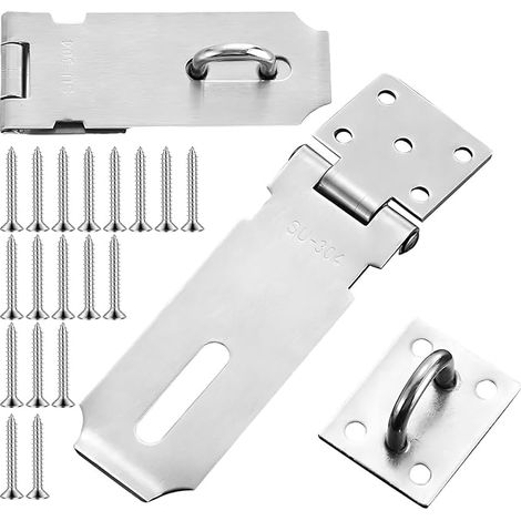 2pcs Set 304 cadenas en acier inoxydable, serrure de porte extérieure, serrure de porte, contient des vis de fixation, universel pour portes, armoires, tiroirs et armoires (argent) (1/4)