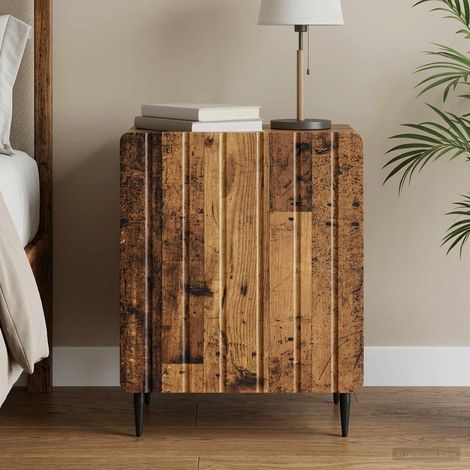 Table de chevet vintage avec porte en bois d’ingénierie, bois ancien, 43 x 34,5 x 52 cm - PANGIVO (1/5)