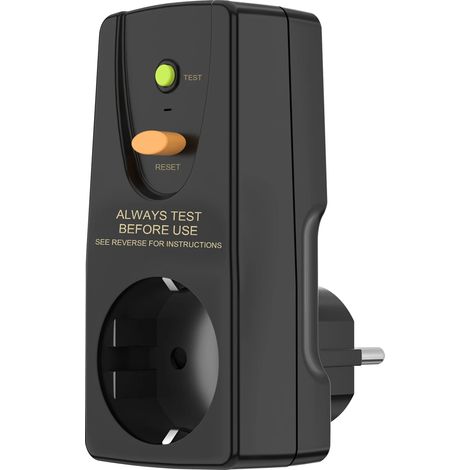 (Noir) Prise standard européenne, avec protection contre les courants de fuite à la terre, disjoncteur différentiel et disjoncteur RCD, 16A. (1/5)