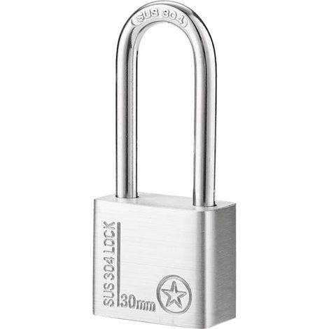Cadenas à clé en acier inoxydable avec longue anse 30 mm étanche pour extérieur, abri de jardin, casier de gym, boîte à outils, clôture, unité de rangement intérieure – 4 clés (1/5)