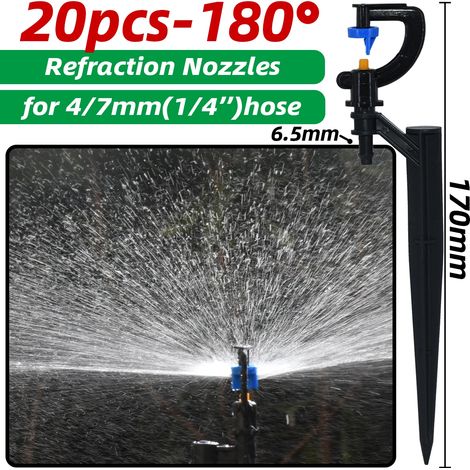 (g-20pcs) 20 arroseurs à réfraction 90/180/360° sur piquets pour système d'irrigation goutte à goutte, kit d'arrosage pour plantes et fleurs de jardin. (1/5)