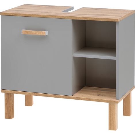 Waschbeckenunterschrank PERM-80 in Platingrau mit Eiche Landhaus Nb., B/H/T: ca. 65,2/60,1/35 cm (1/4)