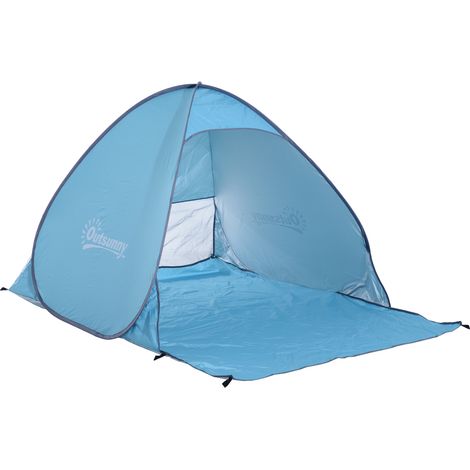 Abri de plage tente de plage pliable pop-up automatique instantané protection UV fenêtre arrière grand tapis de sol bleu ciel (1/5)