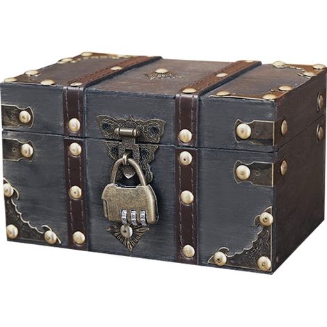 Coffre au Trésor en Bois Vintage avec Serrure, 18 x 11 x 10 cm, Rangement et Décoration, Coffre Pirate pour Enfants, Coffret Trésor pour Anniversaire, Jouets et Bijoux (1/5)