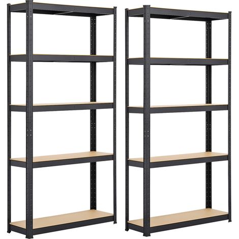 Yaheetech – Lot de 2 étagères de garage 180 x 90 x 30 cm – Acier 0,8 mm + MDF 5 mm – Charge 175 kg par niveau – Montage rapide sans vis
