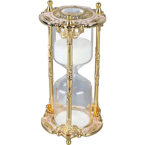 Antike, elegante Sanduhr aus Metall, 15 Minuten, weiß und gold, Dekoration für Hochzeiten, Zuhause oder Büro (1/5)