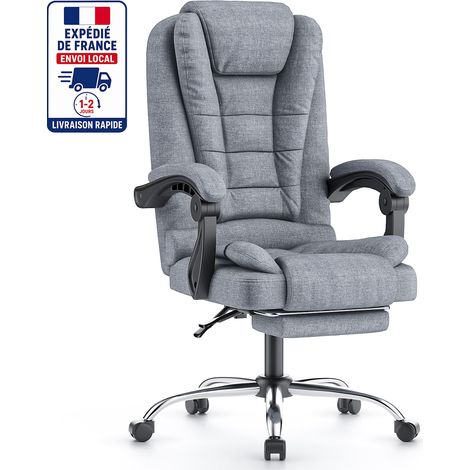 Chaise de bureau Xhomrattan avec repose-pieds, accoudoirs, large assise rembourrée, Chaise ergonomique, hauteur réglable sur 10 cm, Gris