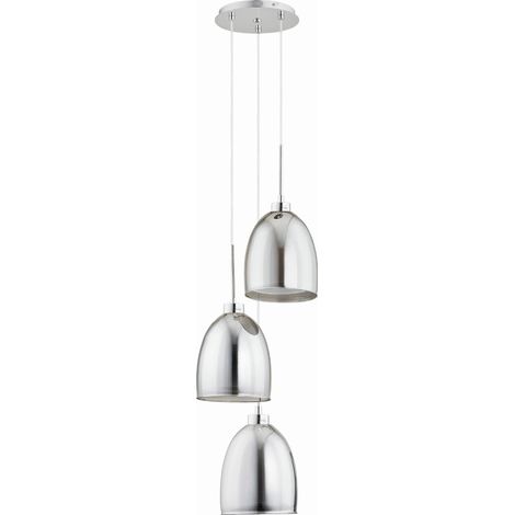 Alfa Ronda 3-Light Pendant Chandelier, Chrome & Graphite Metal-Glass Modern Ceiling Lamp, E27 Max 3x60W, Dimmable, Adjustable Drop Height up to 100 cm, IP20