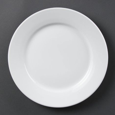 Lot de 12 assiettes à larges bords 25 cm, blanc, porcelaine vitrifiée, passe au lave-vaisselle et au micro-ondes, pour une utilisation hôtelière, CB481 (1/5)