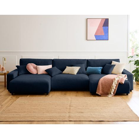 Lisa Design – Canapé panoramique en U 7 places convertible avec coffre – Velours texturé – Dimensions 332x170 cm – Style contemporain