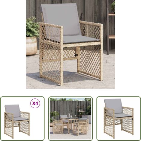 Rattanstuhl -  Gartenstühle mit Kissen 4 Stk. Beigemischung Poly Rattan (1/5)
