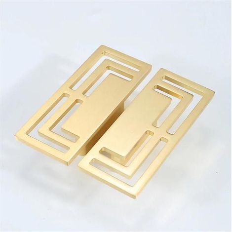 Poignée de tiroir en deux parties, élégante poignée de meuble en cuivre plaqué or, style chinois moderne, double trou (1/5)