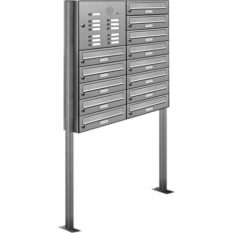 13er V2A Edelstahl Briefkasten Standanlage Freistehend mit Klingel (1/5)