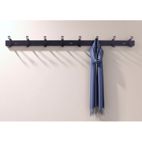 Porte-manteau mural en acier inoxydable 80 cm noir mat – Patère avec 8 crochets – Moderne et inoxydable – Porte-manteau pour couloir, salle de bain et cuisine (1/5)
