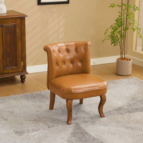 Sillón lounge de cuero flor beige claro, patas de madera de hevea, 56 x 60,5 x 72,5 cm, OKWISH (1/5)