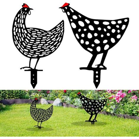 Conjunto de siluetas de gallinas para decoración de jardín, Acrílico y metal resistentes a la intemperie, Fácil colocación, césped y patio (1/5)