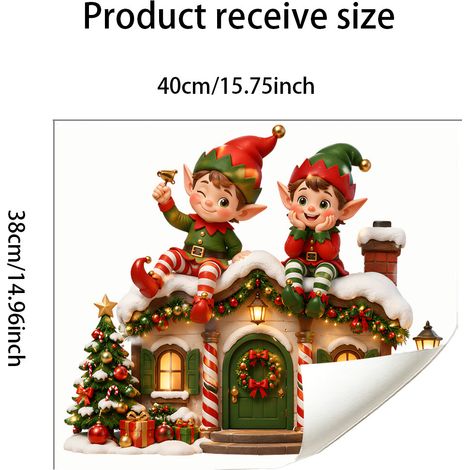 Stickers muraux de Noël avec des elfes mignons de dessin animé - Décoration murale pour salon, chambre à coucher, chambre d'enfant - JT6090 (3840cm)