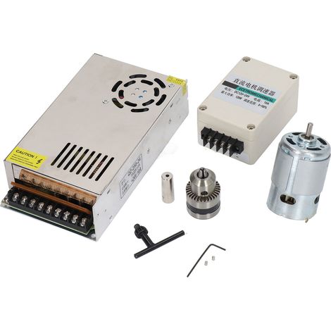 Moteur DC 24V 1000 tr/min, couple élevé, grande vitesse, réversible, silencieux, avec tige de liaison, mandrin, bloc d’alimentation et boîtier de contrôle 10A, pour perceuse électrique et tour. (1/5)