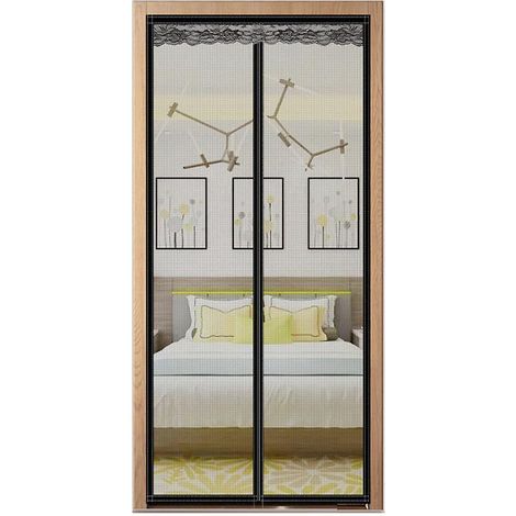 magnetisches Moskitonetz für Türen, 90 x 210 cm, mückenabweisender Türvorhang mit Klebestreifen, grau-schwarz gestreift (1/5)