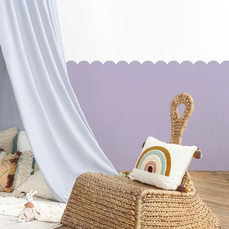 Papier peint découpé préencollé, soubassement, festonné parme, violet, festons, uni, raccordable, 83 cm X 195 cm (1/5)