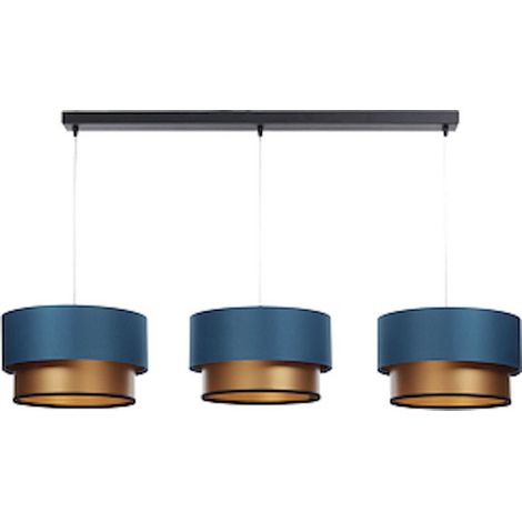 Suspension élégante textile bleu satiné intérieur cuivre brillant - Bleu marine satin cuivré intérieur (1/5)