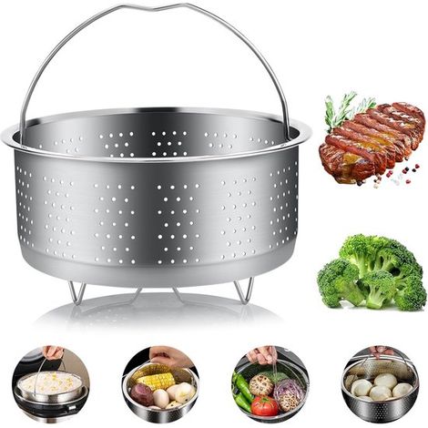 Cesta vaporera de acero inoxidable con asa, Cesta vaporera, Inserto vaporero para arroceras y ollas, huevos y arroz, 22 cm (1/5)