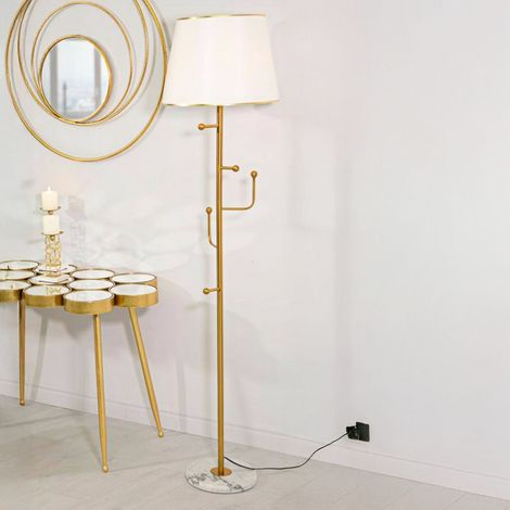 Dmora - Stehlampe Borbona, Bodenlicht, Lampe, Stehleuchte, 41x41 h173 cm, Weiß und Gold (1/5)