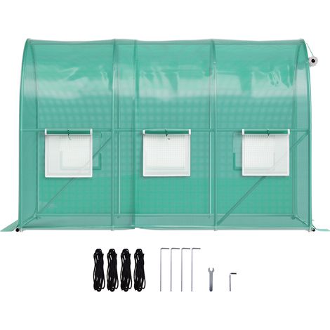 Mophorn Serra a tunnel da 10 x 7 x 7 piedi, serra portatile per piante con cerchi in acciaio zincato, trave superiore, pali diagonali, porta con cerniera e 6 finestre avvolgibili, verde